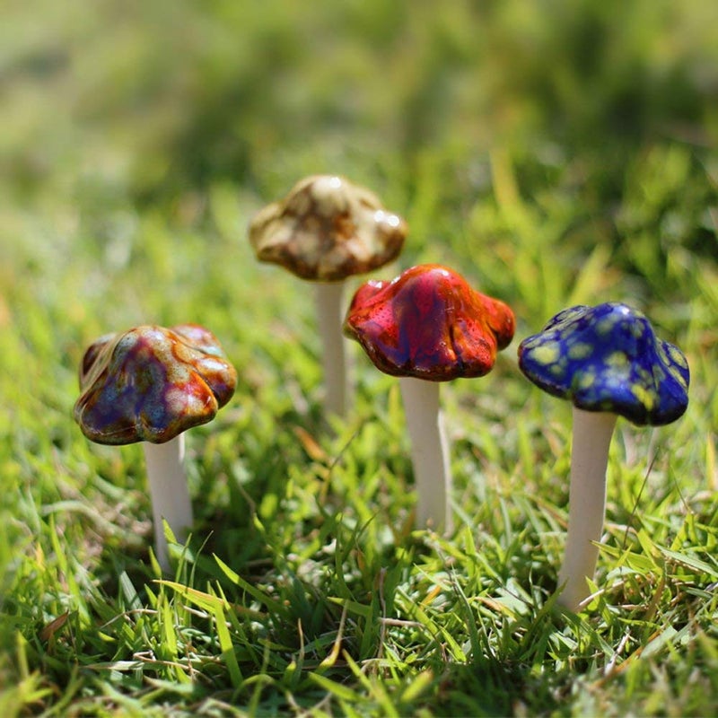 Danmu Garden Decor, 4pcs (Random Color) Ceramic Mushroom for Garden, Yard, Fairy Garden - Lawn Ornament DÃ©cor, Pottery Ornament 4.52" in Height - Image 4